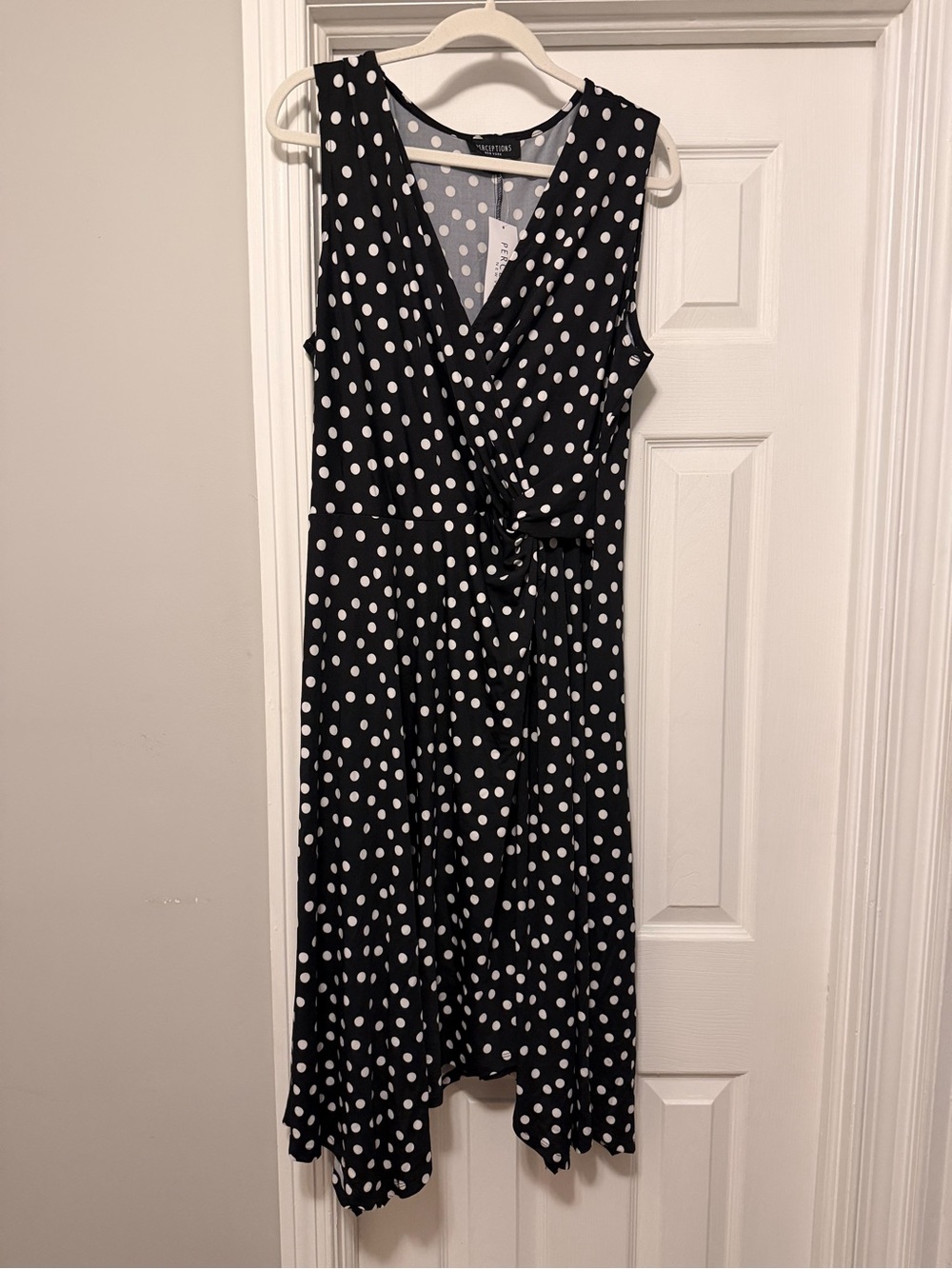 Perceptions Black and White Polka Dot Midi Wrap Dress